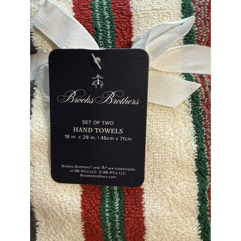 Brooks Brothers Christmas Hand Towels Luxury Thick Red Green Cream Set of 2
